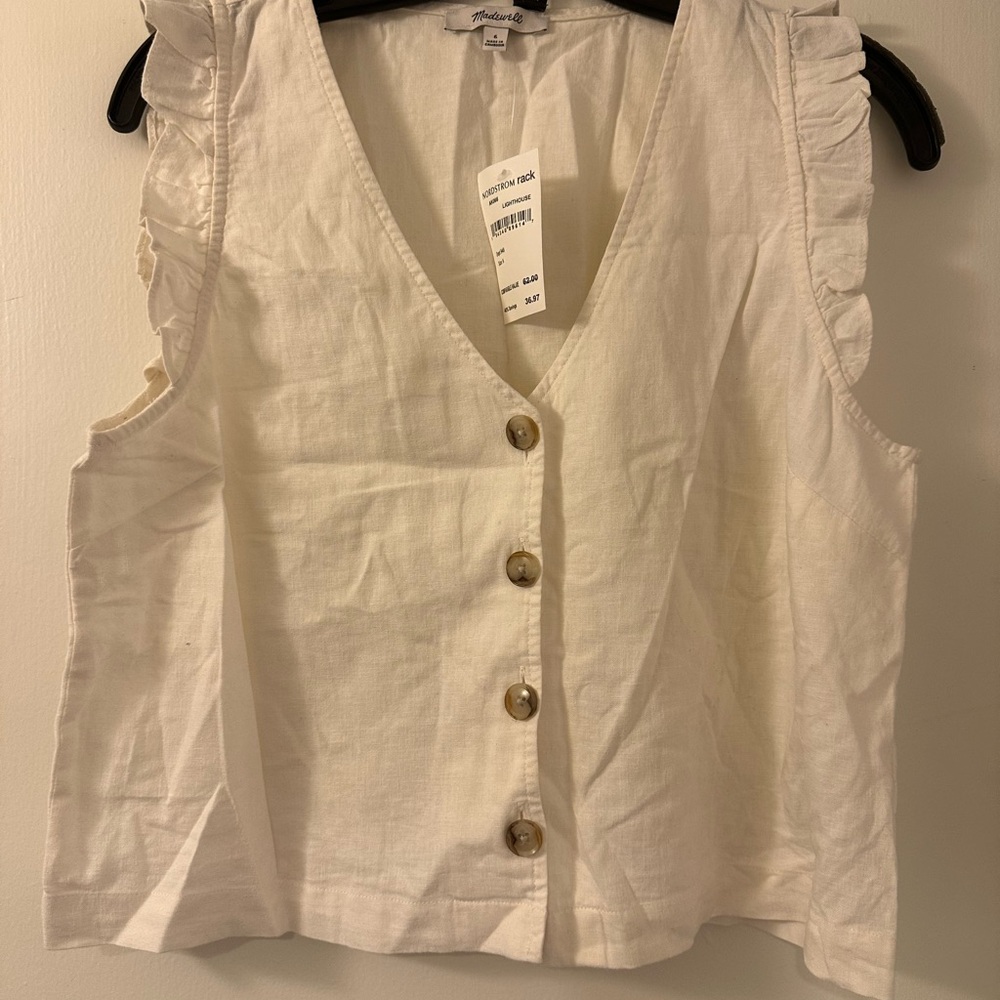 Madewell White Ruffled Sleeveless Top/vest